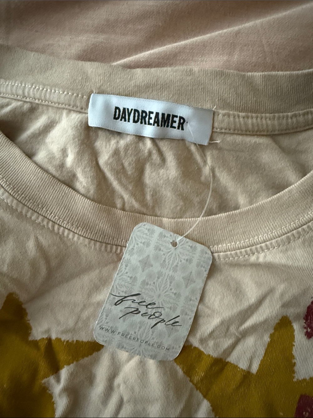 NWT Free People x DayDreamer Johnny Cash doodles tee Ivory OS - Picture 7 of 8
